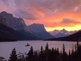 Sunset Falls Over St. Mary Lake, Glacier National Park, Montana