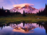 Mount Rainier and Lenticular Cloud Reflected at Sunset, Washington