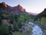 The Watchman Towers Over the Virgin River at Sunset, Zion National Park, Utah