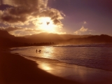 Surfers at Dusk, Hawaii